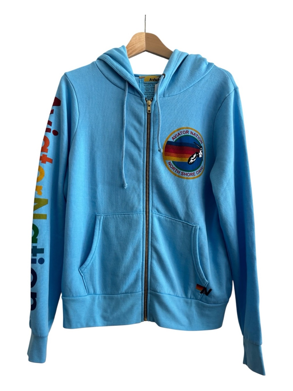 NWT Aviator Nation North Shore Oahu Zip Hoodie Baby Blue Medium Hawaii